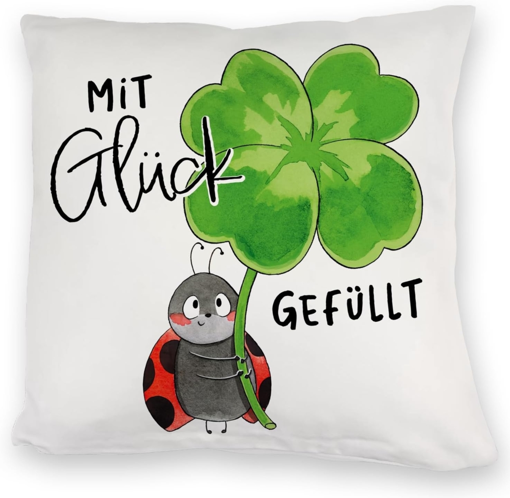 speecheese Dekokissen Marienkäfer Kuschelkissen mit Spruch Mit Glück gefüllt Bild 1