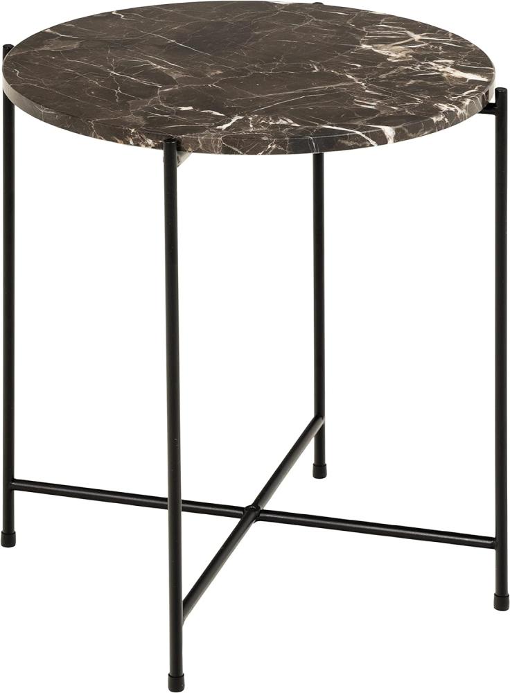 AC Design Furniture Agnar Runder Beistelltisch mit Poliertem Echtem Türkischem Marmor in Braun und Schwarzem Metallsockel, Ø: 42 x H: 45 cm, Kleiner Lampentisch mit Echtem Marmor, Brauner Akzenttisch Bild 1