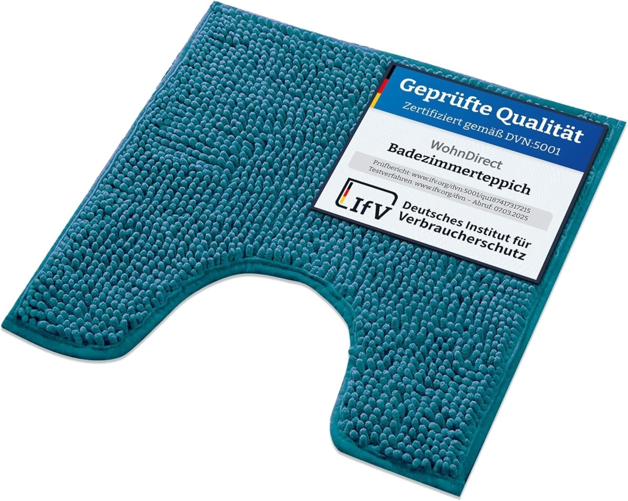 WohnDirect Badematte 45x45 cm MIT WC Ausschnitt | Petrol - rutschfest & Waschbar - Badezimmerteppich zum Set kombinierbar, Badvorleger, WC Garnitur, Badteppich Bild 1