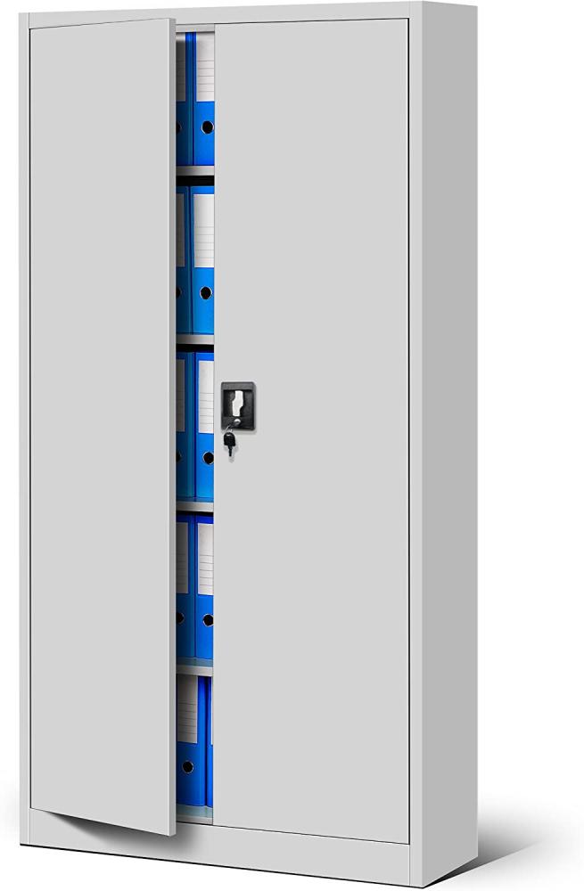 Jan Nowak Büroschrank 'C001' mit 4 Fachböden, Pulverbeschichtung Stahlblech grau, 185 x 90 x 40 cm Bild 1