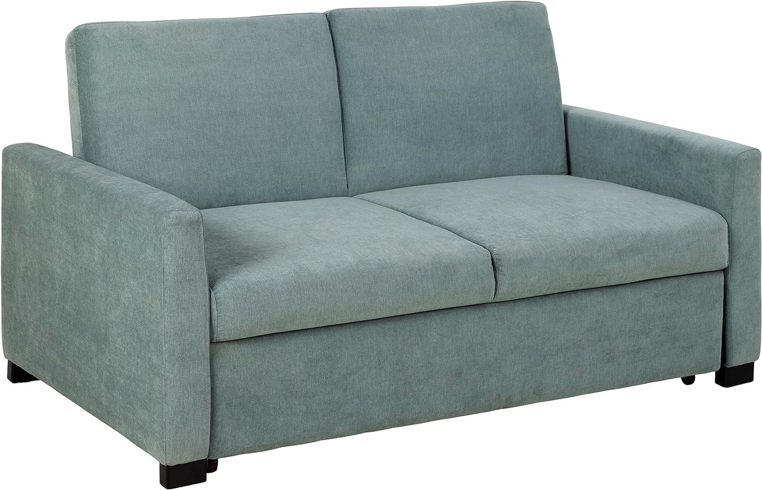 AC Design Furniture Maika Bettcouch in Dusty Green, 2-Sitzer Sofa mit Schlaffunktion und Armlehnen, Verstellbare Rückenlehne, Polstersofa Grün mit Schwarzen Holzbeinen, B: 153 x H: 84 x T: 98 cm Bild 1