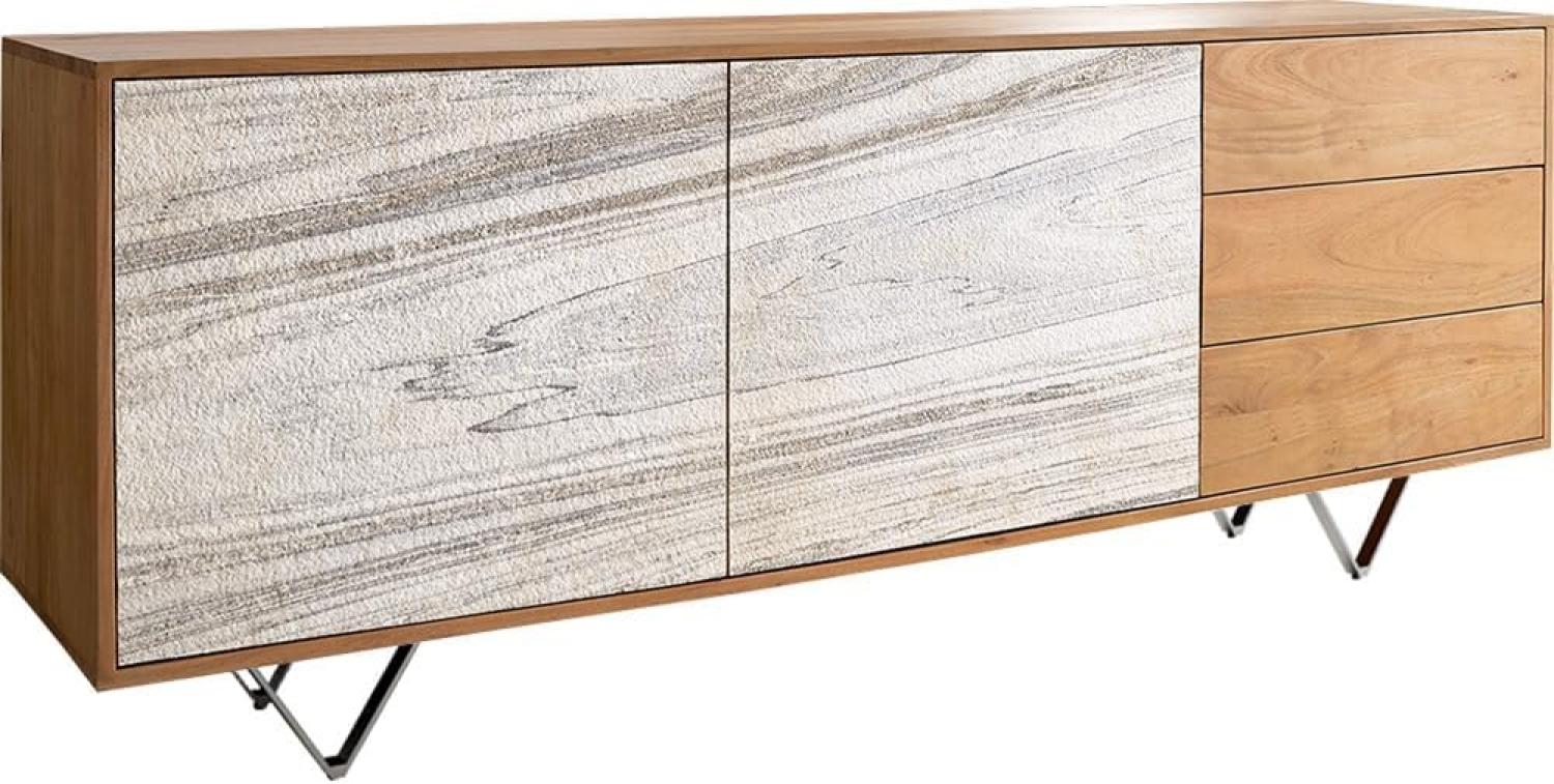 Sideboard Kleo 175 cm Akazie Natur 2 Türen 3 Schübe V-Fuß Edelstahl Bild 1