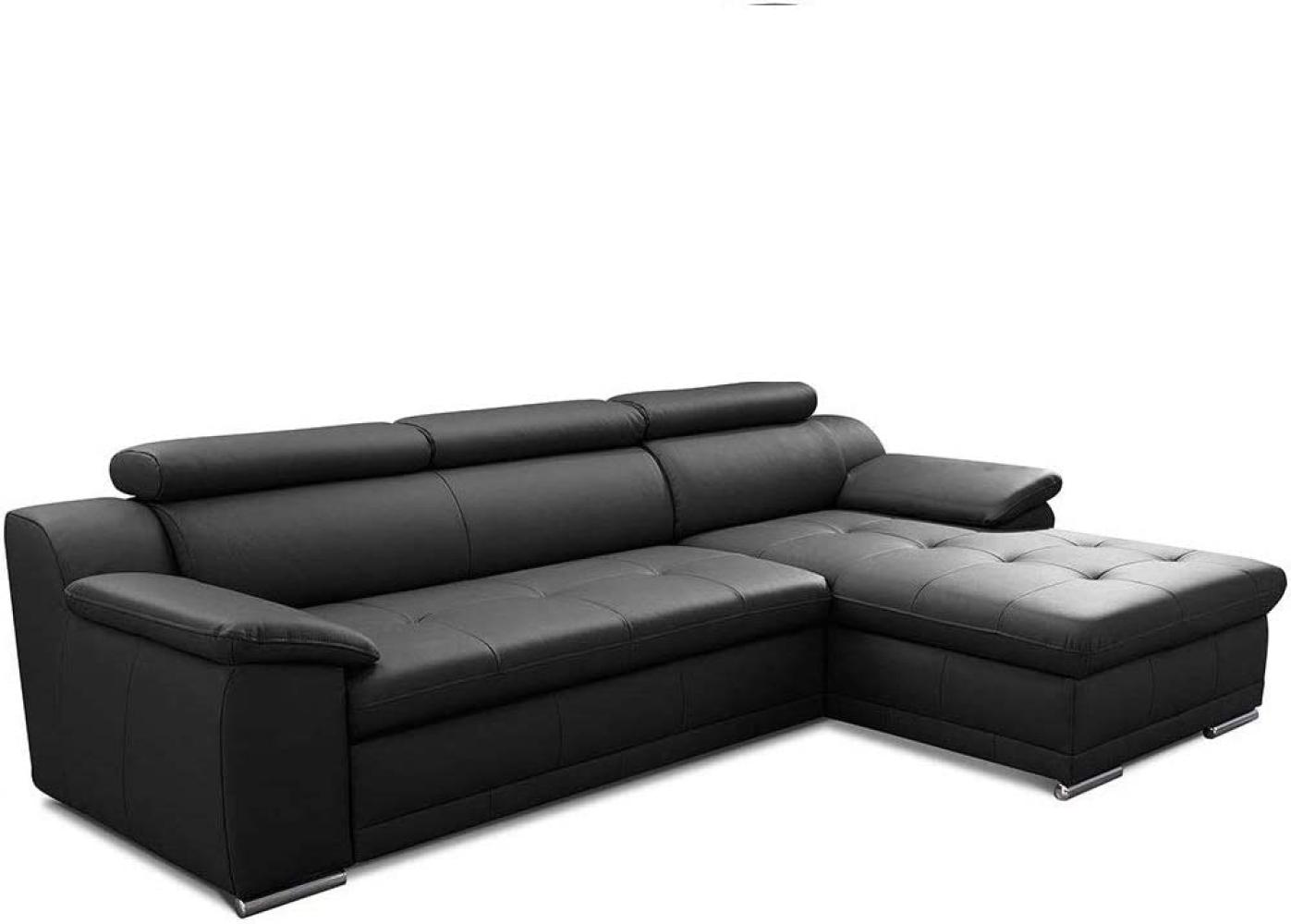 CAVADORE Schlafsofa Aniamo in Echtleder / Ecksofa mit Schlaffunktion, Kopfteilverstellung und großem Longchair / 270 x 80 x 165 / Leder, Schwarz Bild 1