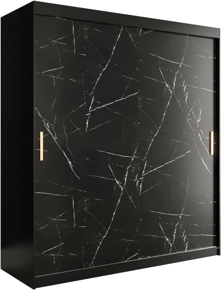 Kleiderschrank Kamoga T 180 (Schwarz / Marmor Schwarz + Gold, mit Schubladen) Bild 1