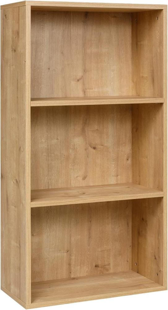 furni24 Breites Bücherregal mit 3 Fächern, Holzregal, Würfelregal, Aufbewahrungsregal, Saphir Eiche, 60x31x115h Bild 1