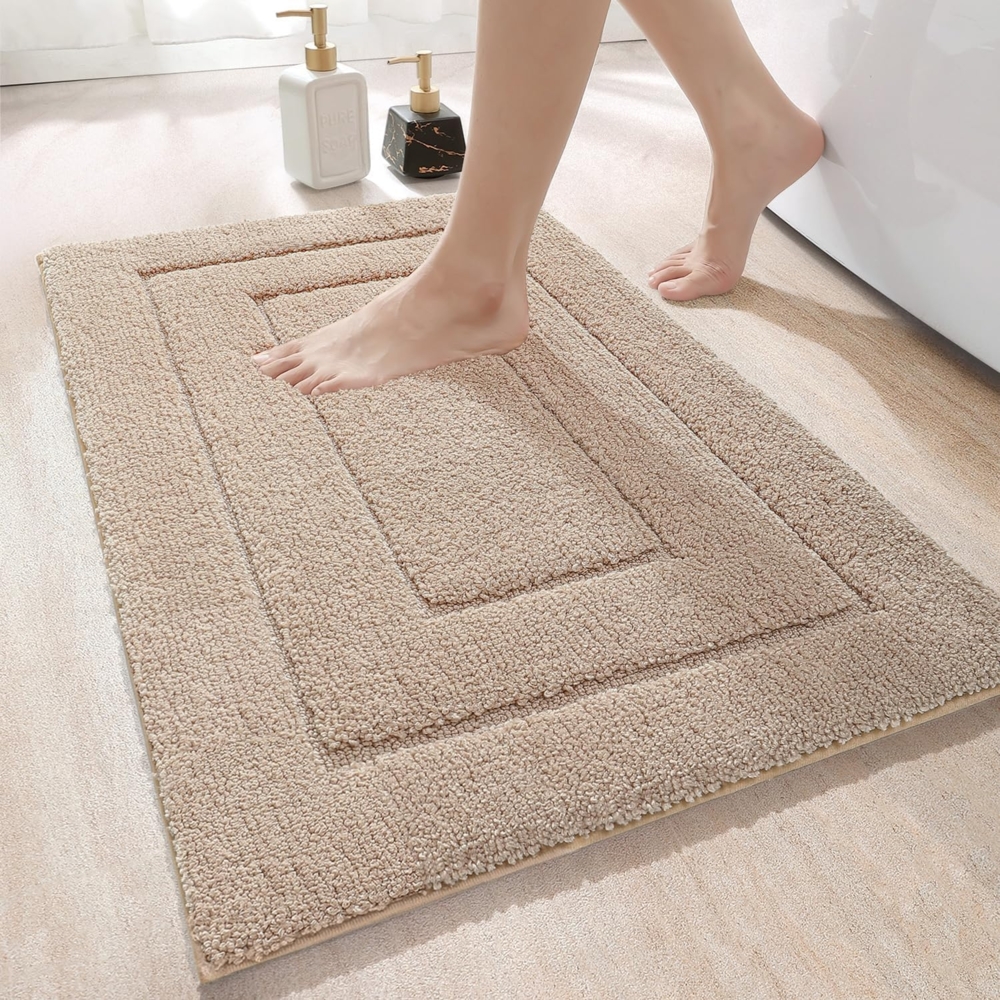 DEXI Badteppich rutschfeste,weicher Badezimmerteppich Wasserabsorbierend Badematte maschinenwaschbar Badvorleger für Dusche,Badewanne und Toilette - Beige,50x80 cm Bild 1