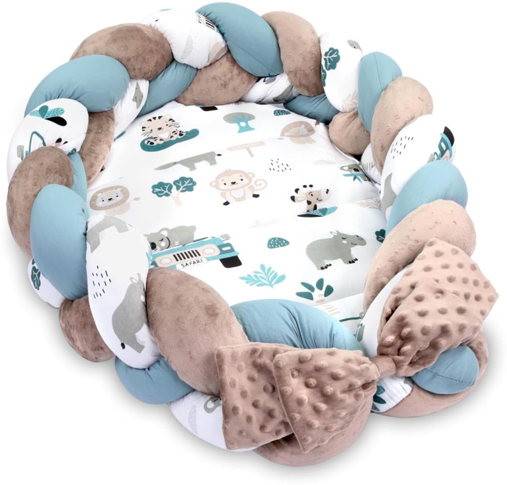 Babynest Neugeborene Nestchen Baby – Minky Kuschelnest mit Zopf Kissen zerlegbares Set zweiseitig Babynestchen Babybett 75x45 cm, Afrika Bild 1