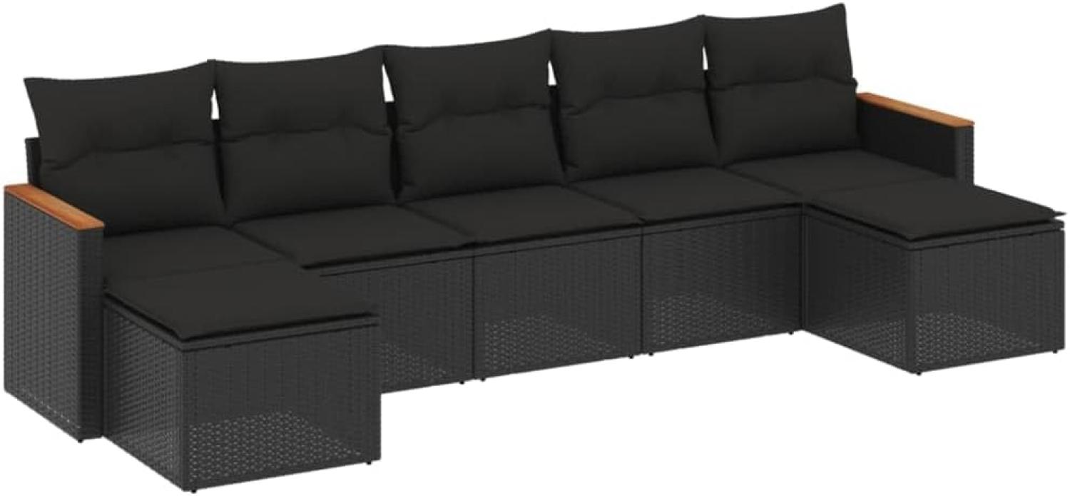 vidaXL 7-tlg. Garten-Sofagarnitur mit Kissen Schwarz Poly Rattan 3258632 Bild 1