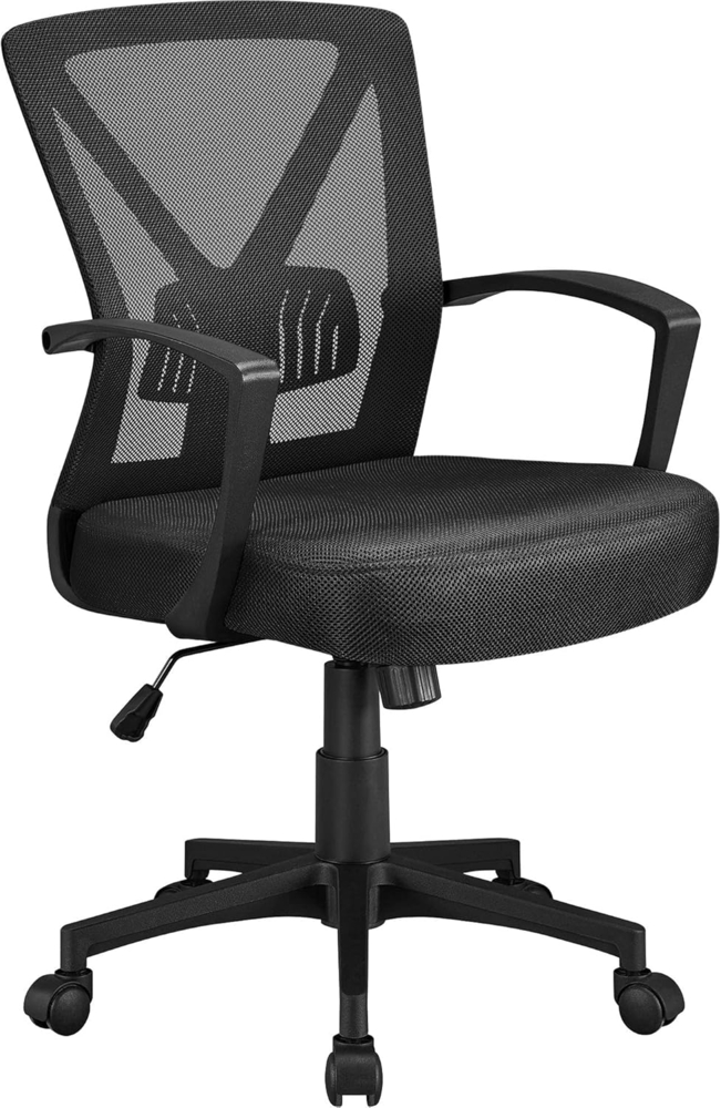 Yaheetech Bürostuhl Schreibtischstuhl, Drehstuhl mit Mesh, Home Office Chair ergonomisch, höhenverstellbarer Computerstuhl mit Rückenstütze, gepolsterten Sitz, fürs Arbeitszimmer/Büro Schwarz Bild 1