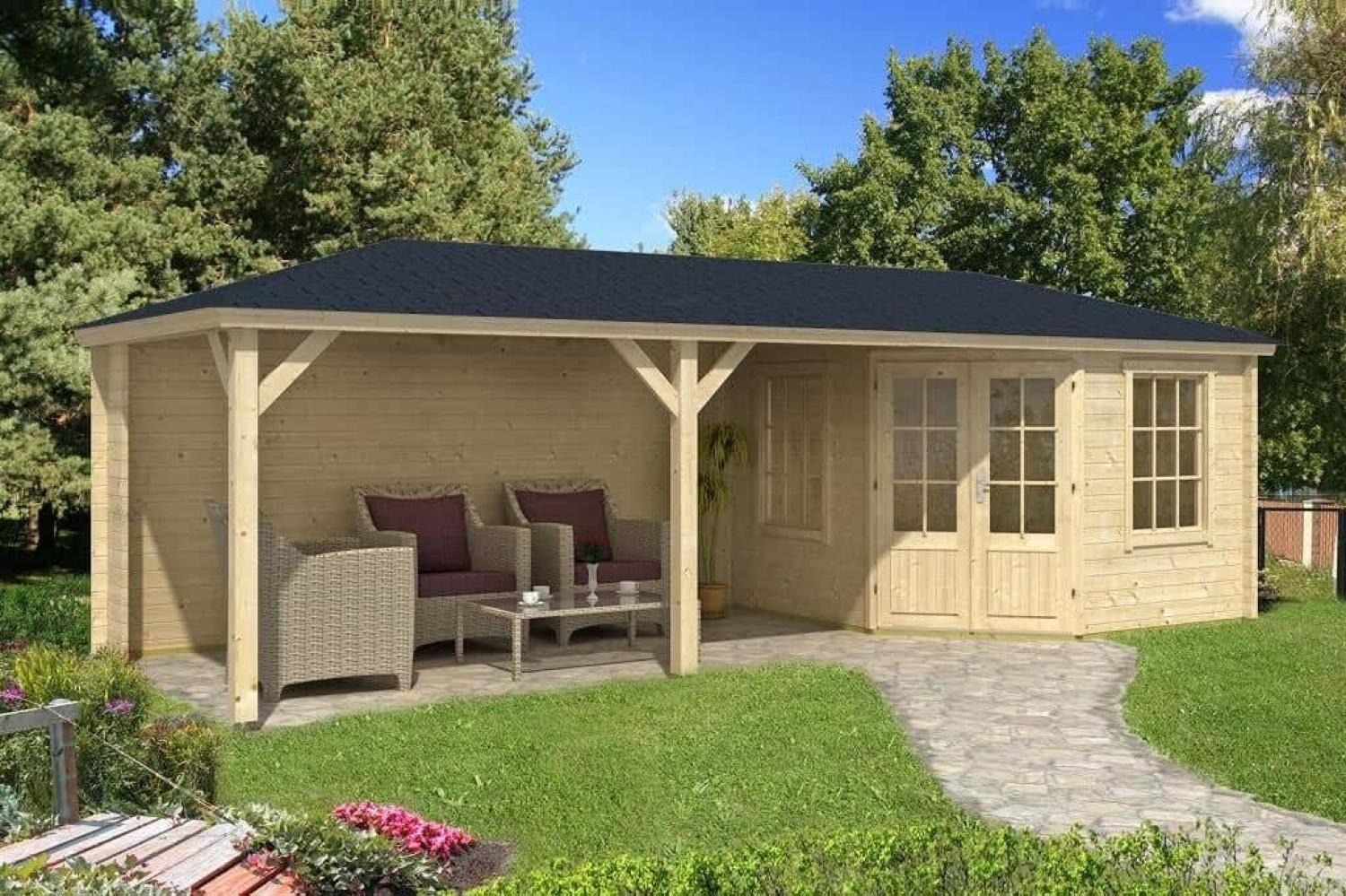 Alpholz Gartenhaus Modell Mississippi-40 Gartenhaus aus Holz in Braun Holzhaus mit 40 mm Wandstärke inklusive Terrasse Blockbohlenhaus mit Montagematerial Bild 1