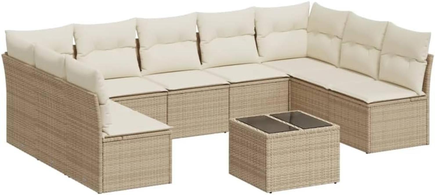 vidaXL 10-tlg. Garten-Sofagarnitur mit Kissen Beige Poly Rattan 3218078 Bild 1