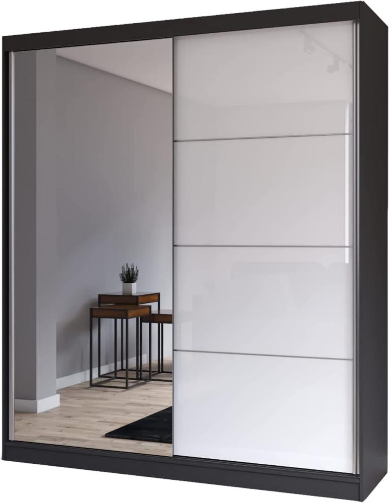 Fabryka Mebli Idźczak Schiebetürenschrank, eleganter Kleiderschrank Schrank Garderobe Spiegel Multi 35-180 cm, Schlafzimmer- Wohnzimmerschrank Schiebetüren Modern Design (Schwarz/Weiß) Bild 1