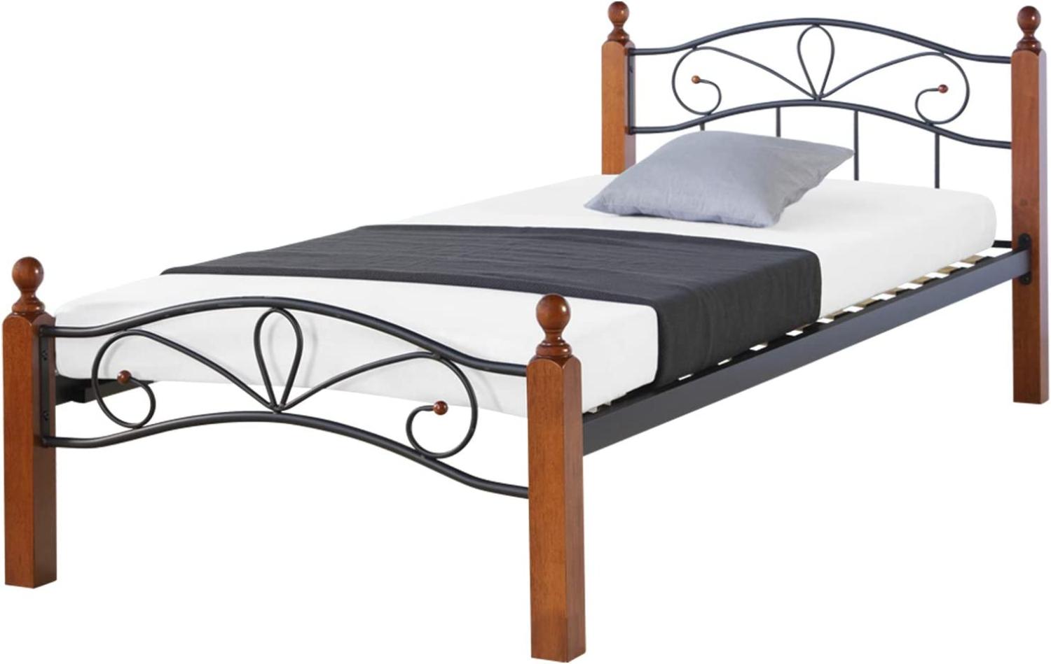 Metallbett 90x200 Schwarz Einzelbett Jugendbett Bettgestell mit Lattenrost Bild 1