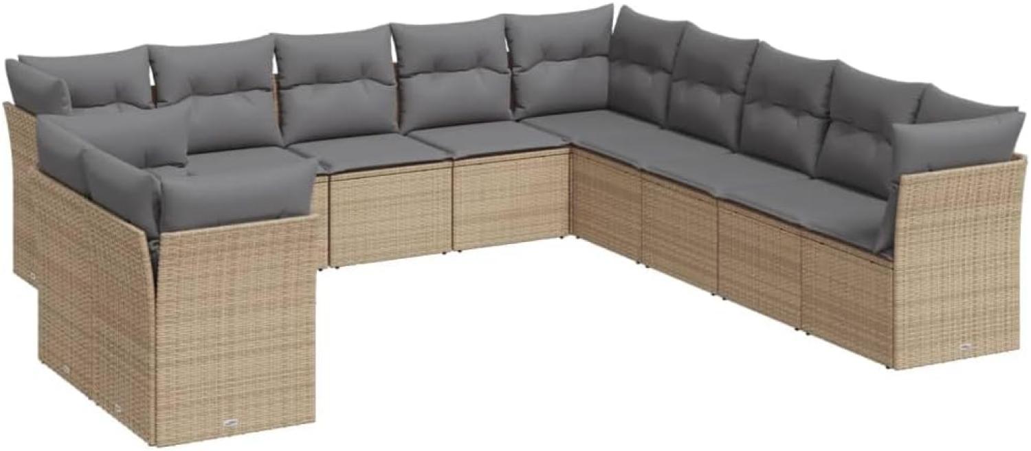 vidaXL 11-tlg. Garten-Sofagarnitur mit Kissen Beige Poly Rattan 3217879 Bild 1