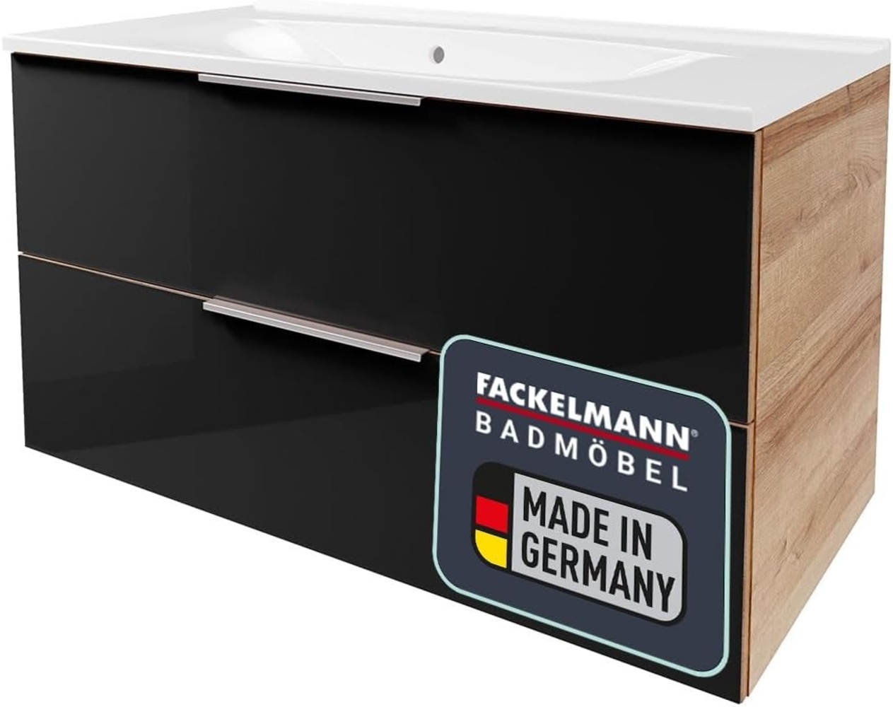 Fackelmann B.BRILLANT Badmöbel Set 2-teilig, 100 cm breit, Anthrazit Glas/Braun hell, Gussmarmor Bild 1