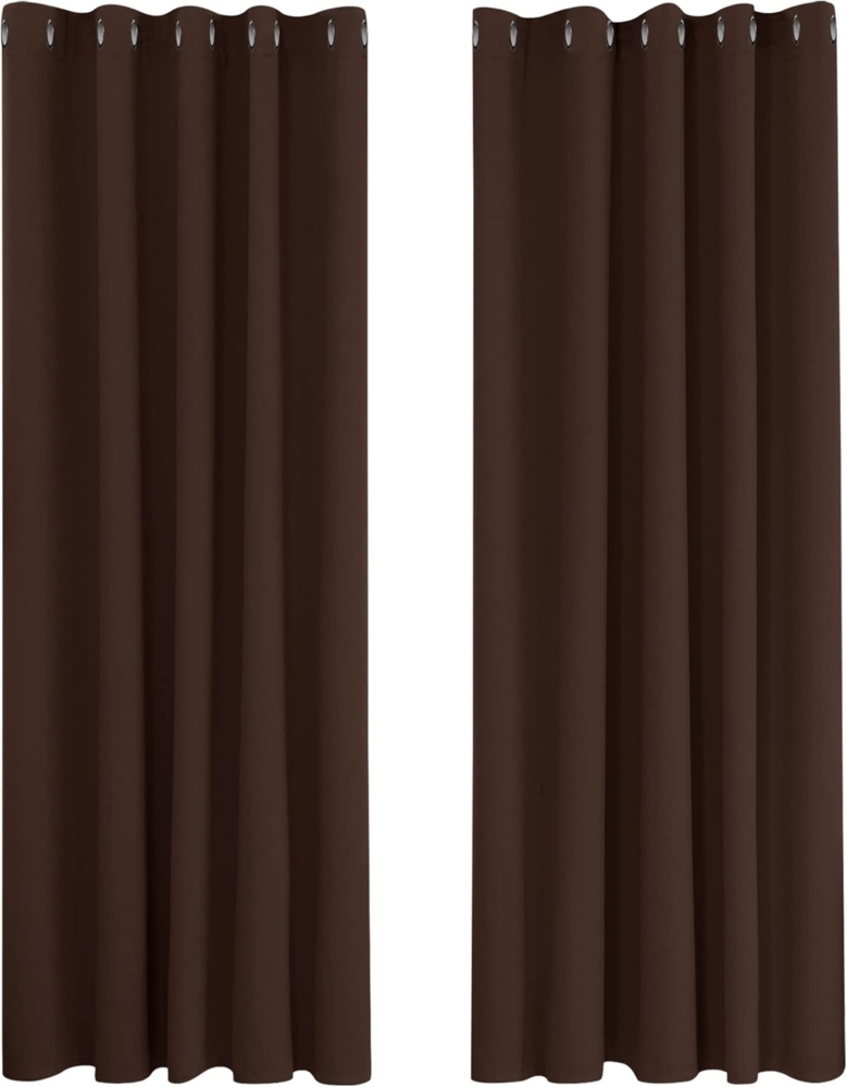 Deconovo Vorhang Verdunkelung Ösen Gardinen Wohnzimmer Gardine Blickdicht, 229x168 cm(HöhexBreite), Dunkelbraun, 2er Set Bild 1