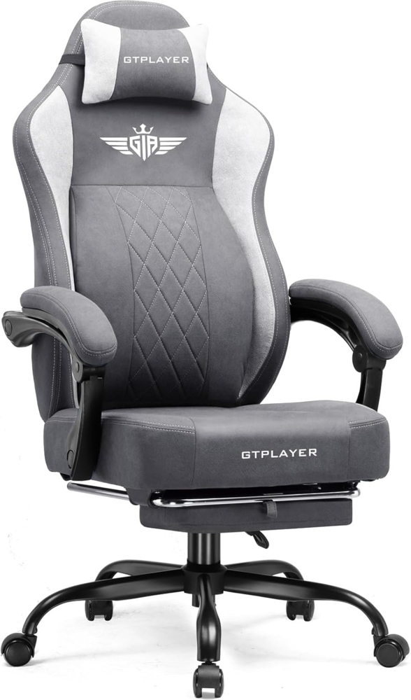 GTPLAYER Gaming-Stuhl aus Stoff, Bürostuhl mit Integrierte Lendenwirbelstütze, Bürostuhl, Gaming chair mit Federkissen und Fußstütze 136KG Bild 1