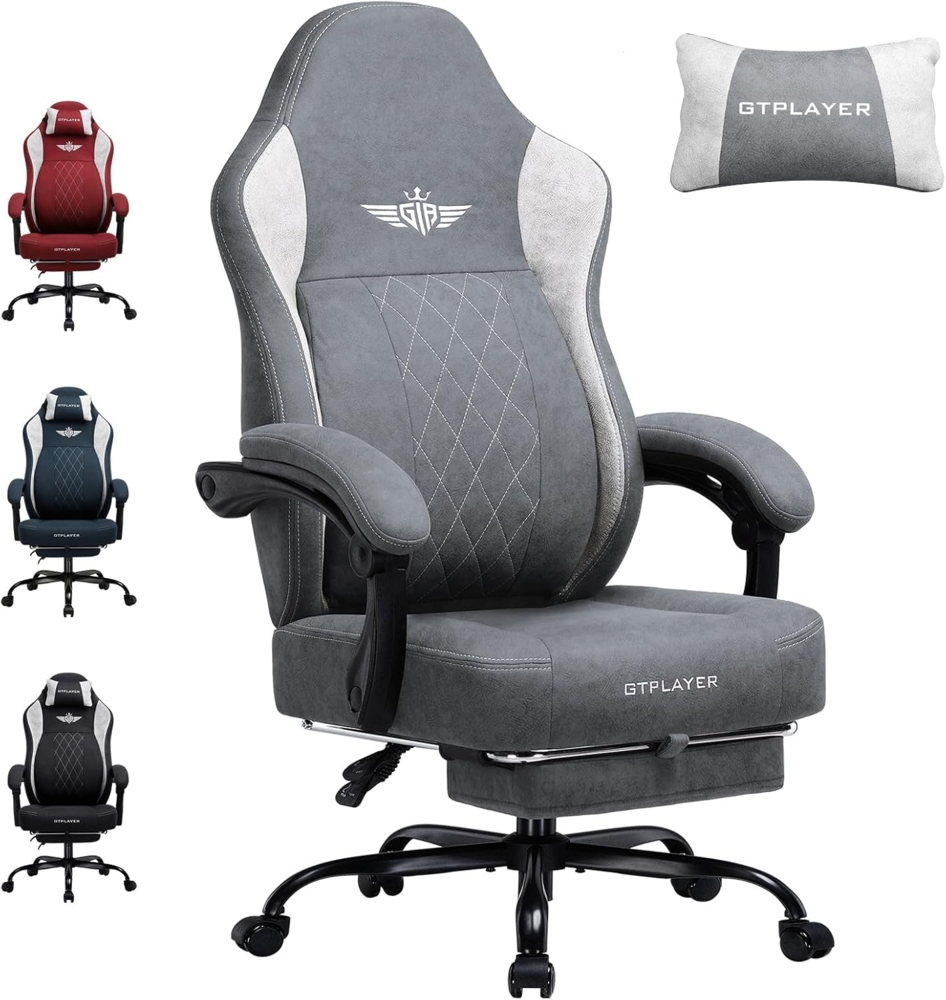 GTPLAYER Gaming-Stuhl aus Stoff, Bürostuhl mit Integrierte Lendenwirbelstütze, Bürostuhl, Gaming chair mit Federkissen und Fußstütze 136KG Bild 1