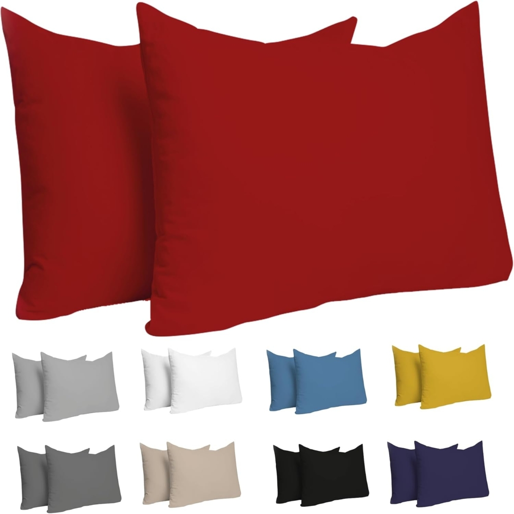 Kissenbezug 40x60 (Set mit 2) - 100% Jersey Baumwolle 150 g/qm Kissenbezüge -Rot - Für Kissen 40x60 cm - Kissenhülle - Kissenbezug - Resistent und Hypoallergen - Dreamzie Bild 1