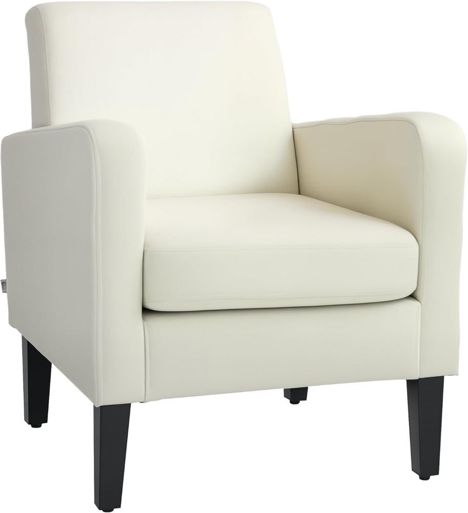 HOMCOM Sessel mit Rückenlehne, abgerundeten Armlehnen, Leinenoptik, Holzbeine (Loungesessel, 1-St, Einzelsessel), für Schlafzimmer, Wohnzimmer, bis 150 kg, Cremeweiß Bild 1