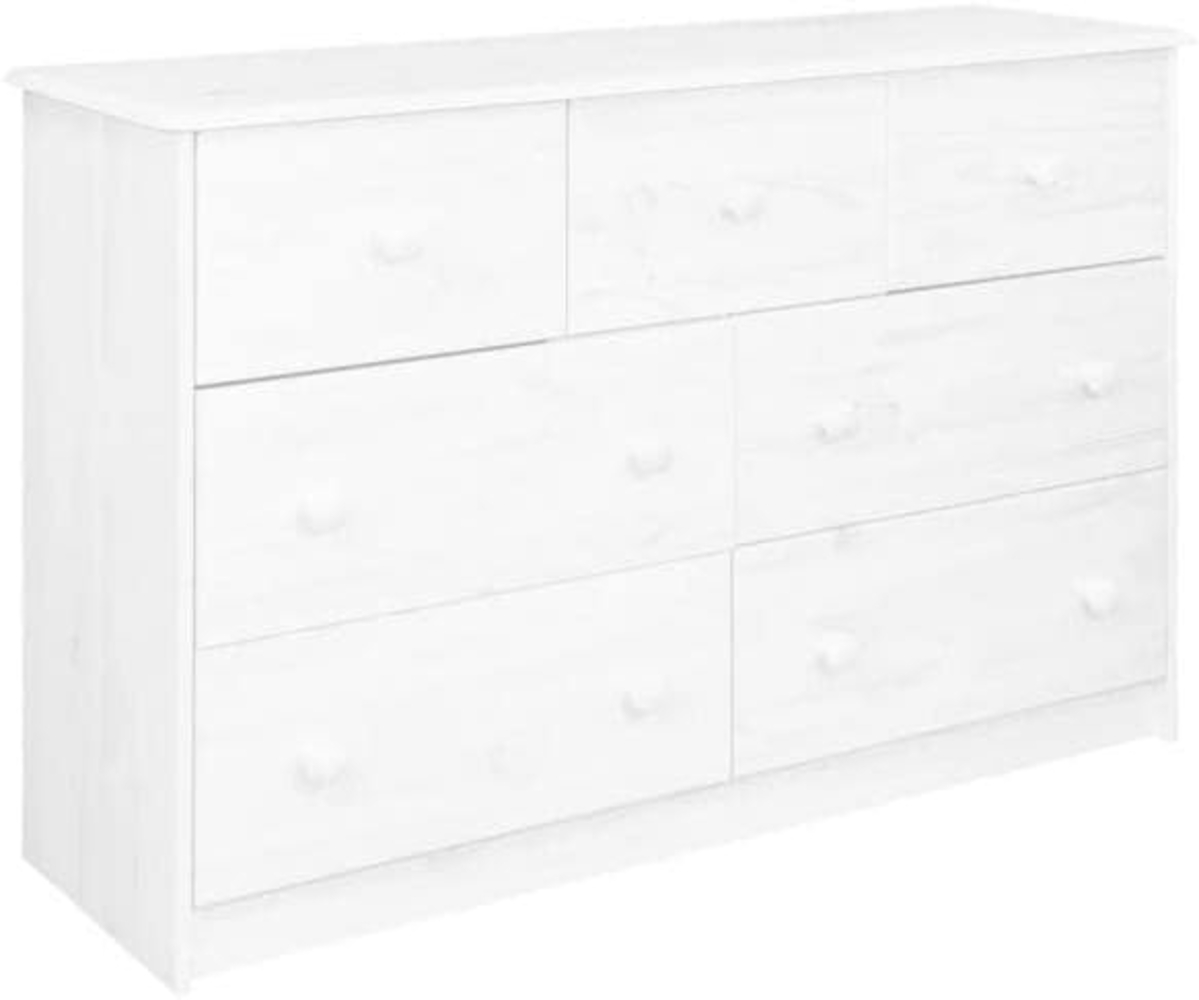 vidaXL Sideboard 7 Schubladen Weiß 113 x 35 x 73 cm Massivholz Kiefer Bild 1