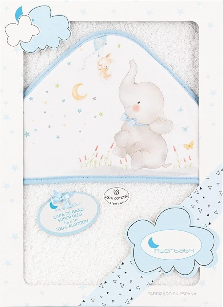 Interbaby 01227-11 Baby Kapuzenbadetuch ELEFANTE, weiss e blau, Blau Bild 1