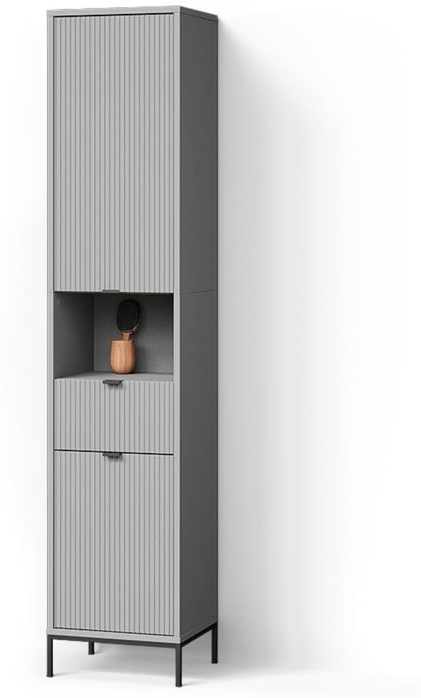 Livinity® Hochschrank ATERNO, Grau/Grau, 40 x 190 cm mit Türen, und Schublade Bild 1