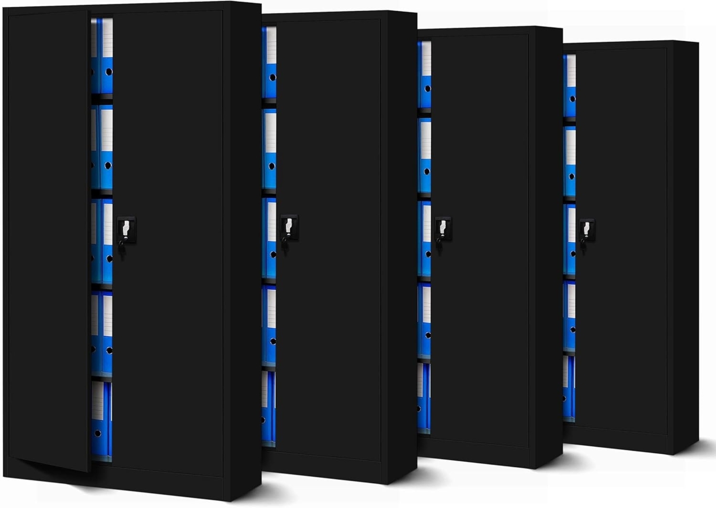 Jan Nowak 4er Set Aktenschrank C001 Metallschrank Stahlschrank Werkzeugschrank Büroschrank Lagerschrank Universalschrank Pulverbeschichtung Flügeltüren 185 x 90 x 40 cm (schwarz/schwarz) Bild 1