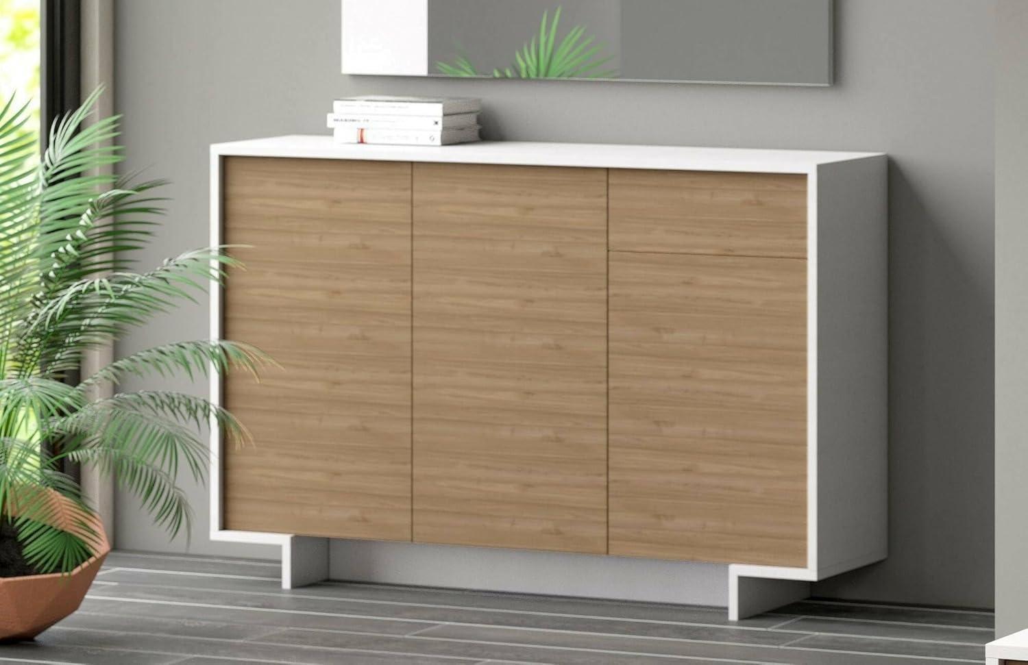 Dmora - Sideboard Aneto, Wohnzimmer-Sideboard, Wohnzimmer-Buffet mit 3 Türen und 1 Schublade, 100% Made in Italy, 134 x 35 x 87 cm, Weiß und Eiche Bild 1