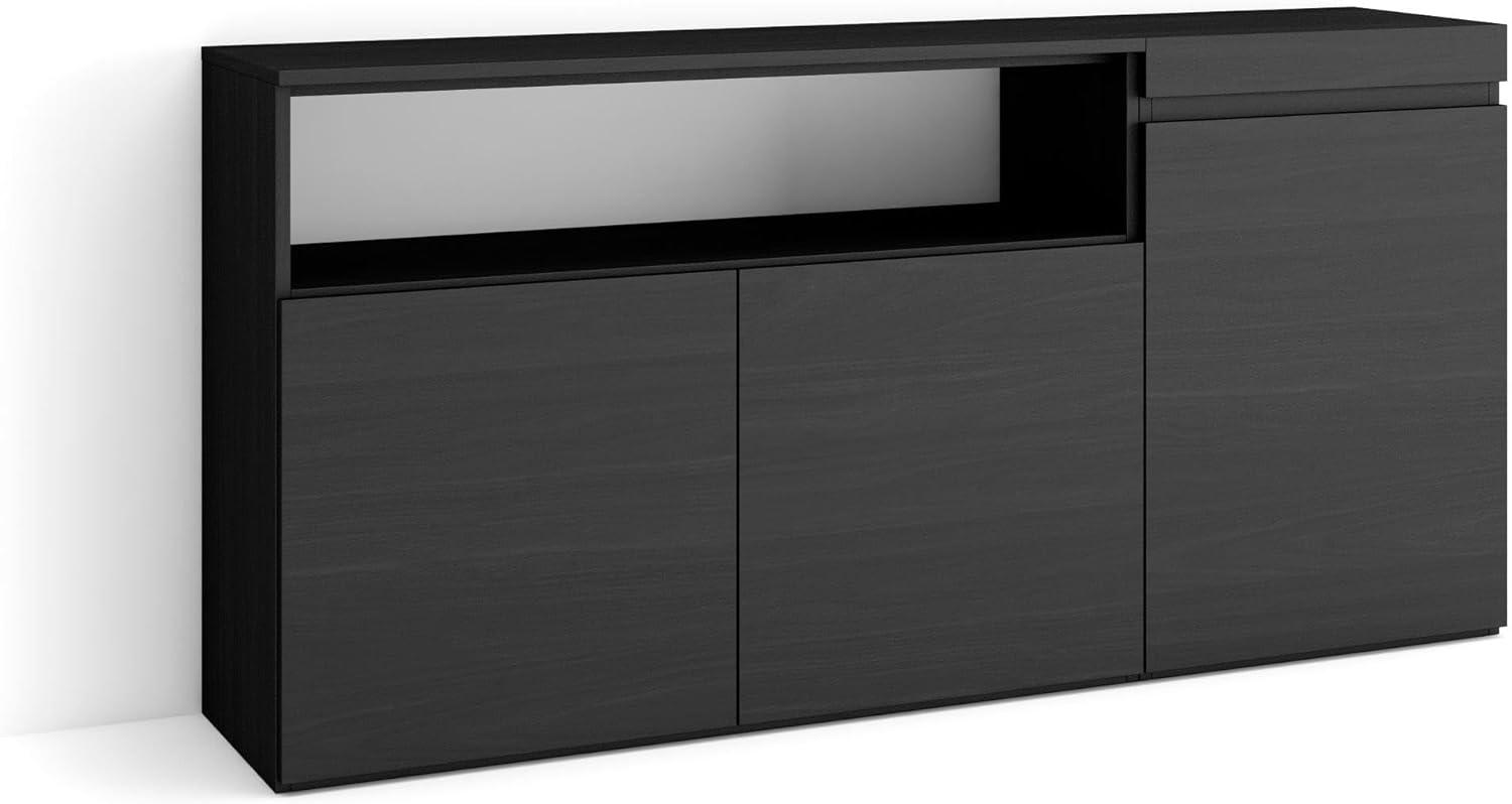 Skraut Home | Sideboard, Highboard | Kommode, Komodenschrank | 150 x 75 x 35 cm | 3 Türen | Wohnzimmer, Küche | Moderner Stil | Schwarz Bild 1