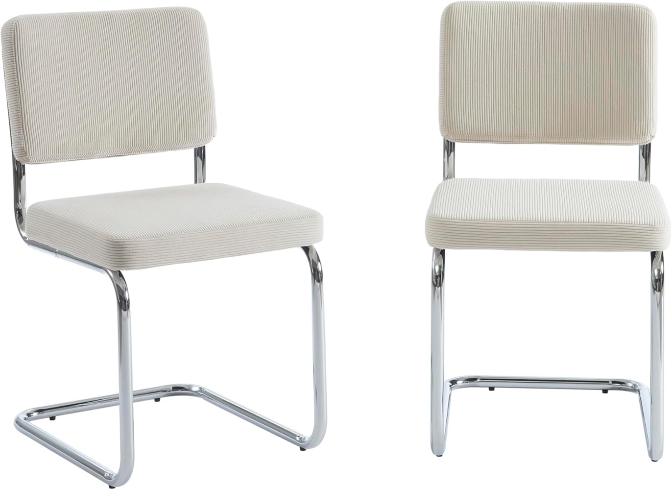 BAÏTA - Set mit 2 Stühlen Jack Cord, naturfarben, Füße aus verchromtem Metall, Weiß Bild 1