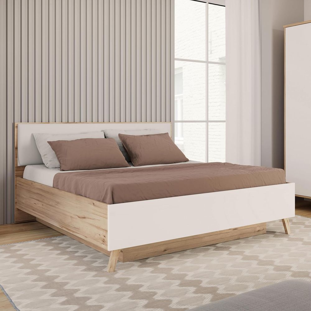 FORTE Arkina Jugendbett 120x200 Cm – In Artisan Eiche & Weiß, Mit Stauraum, Ohne Matratze