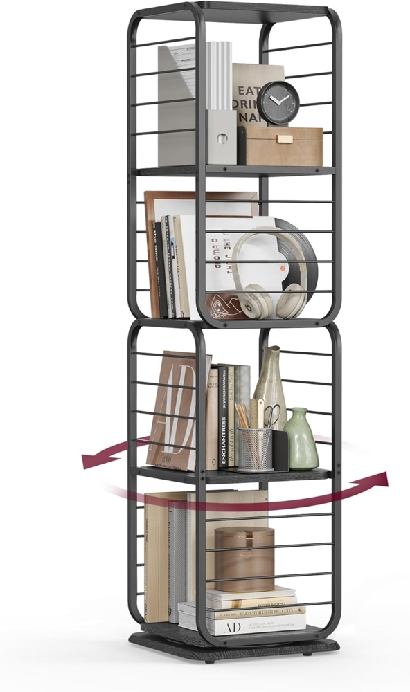 Vasagle Bücherregal 4 Ebenen, drehbares Regal mit Buchstützen, Standregal für kleine Räume Bild 1