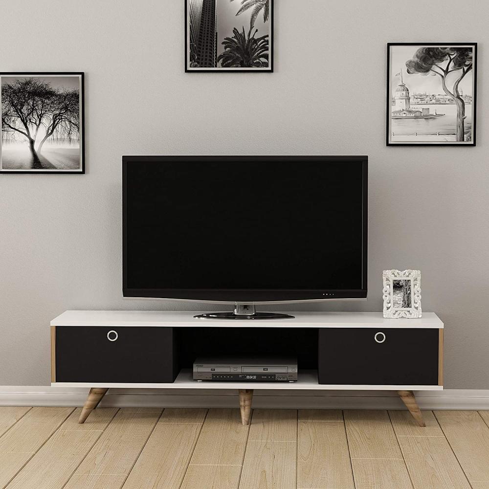 Homemania TV-Schrank Zeyn 150 x 35 x 41 cm Walnuss-Optik, Schwarz und Weiß Bild 1