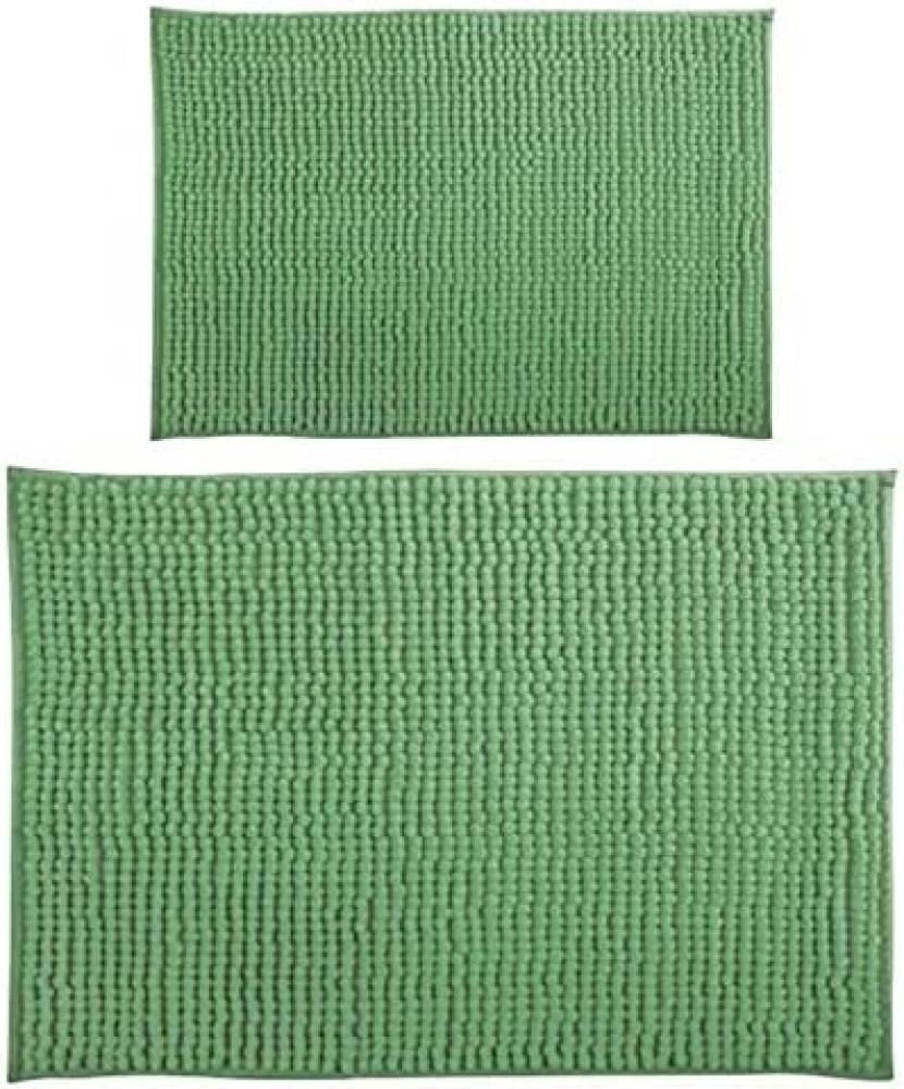 MSV Badteppich 2er Set Badvorleger Duschvorleger Chenille Hochflor Badematte 40x60 cm + 60 x 90 cm – Basil Bild 1