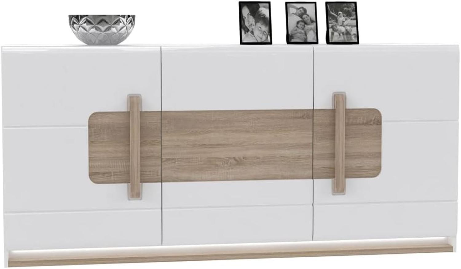 Sideboard Aubry 3 Hochglanz weiß 195 x 91 x 42 cm Anrichte LED Schrank Bild 1