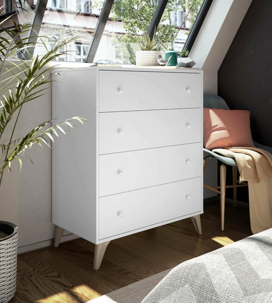 Dmora - Schubladenschrank Denver, Kommode mit 4 Schubladen, Kommode für Schlafzimmer, Moderne Kommode, cm 78x40h95, Weiß Bild 1