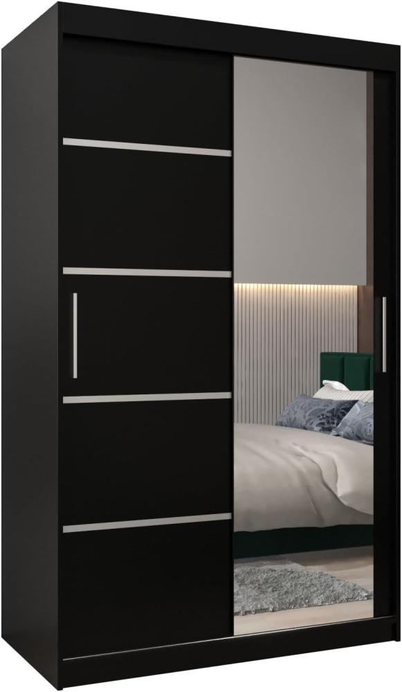 KRYSPOL Schwebetürenschrank Verona 2-120 cm mit Spiegel Kleiderschrank mit Kleiderstange und Einlegeboden Schlafzimmer-Wohnzimmerschrank Schiebetüren Modern Design (Schwarz) Bild 1