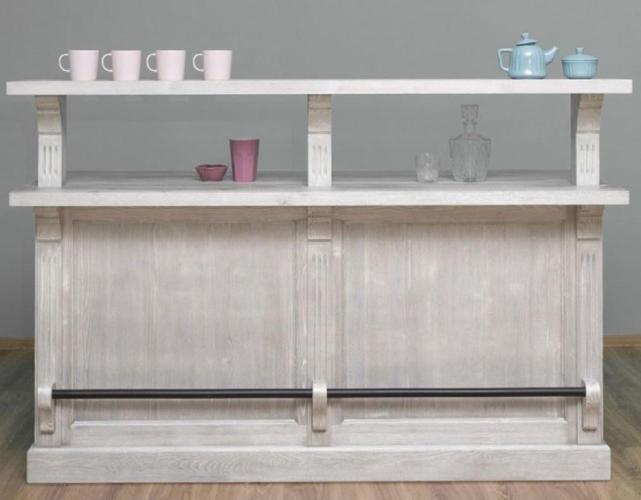 Casa Padrino Landhausstil Bar Theke Grau 180 x 68 x H. 120 cm - Massivholz Thekentisch - Massivholz Barmöbel - Barmöbel im Landhausstil - Landhausstil Einrichtung Bild 1