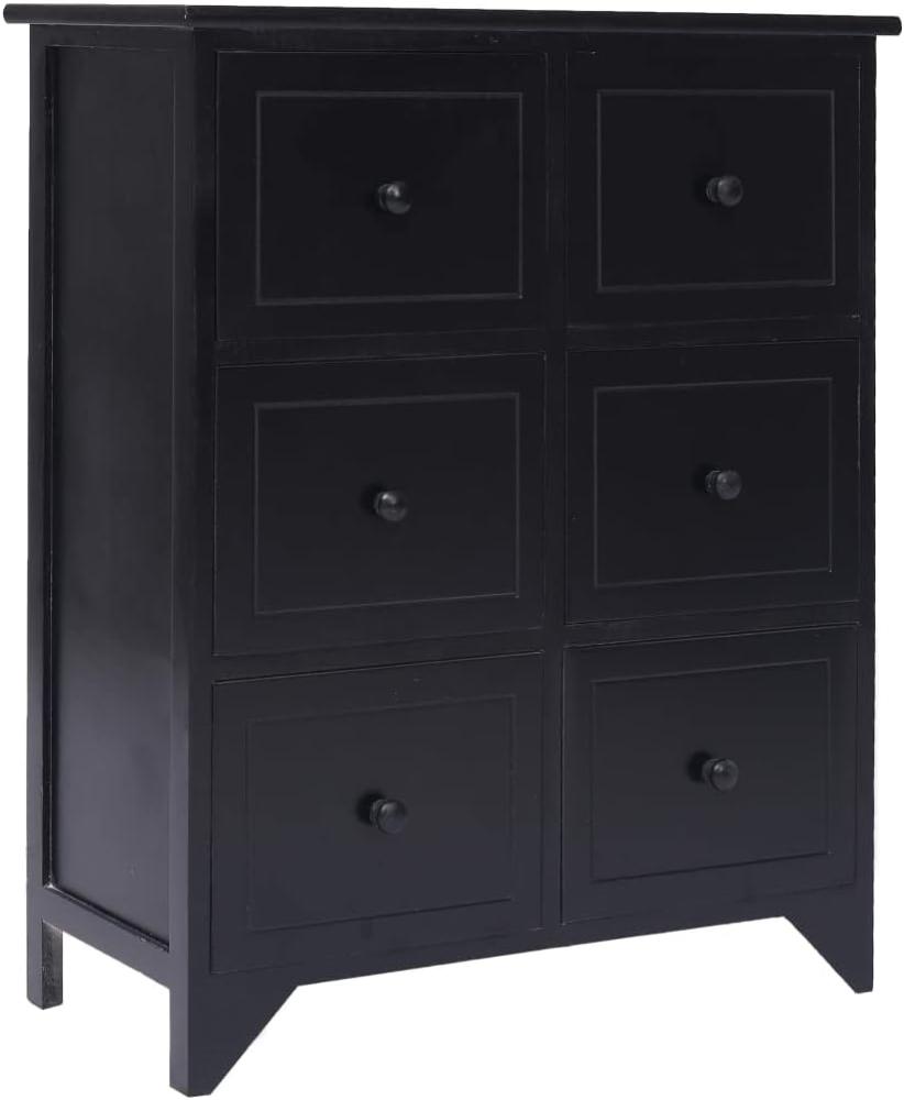 vidaXL Kommode 6 Schubladen Schwarz 60 x 30 x 75 cm Paulownia Holz Bild 1