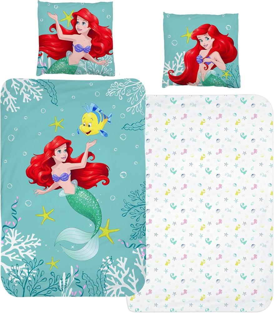 MTOnlinehandel Bettwäsche Arielle Meerjungfrau 135x200 + 80x80 cm, 100 % Baumwolle, Renforcé, 2 teilig, Disney's Mermaid Prinzessin Kinderbettwäsche Bild 1