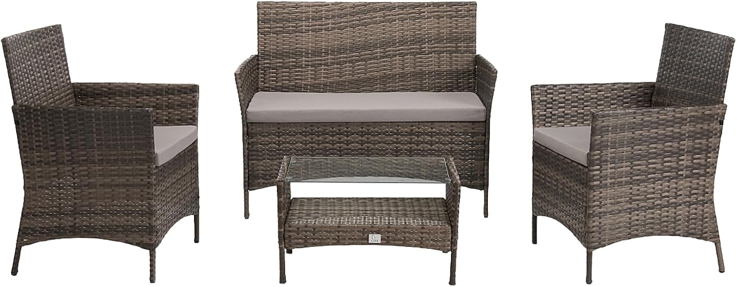 SVITA BROOKLYN Polyrattan Sitzgruppe Balkon Rattan Lounge Gartenmöbel Set braun Bild 1