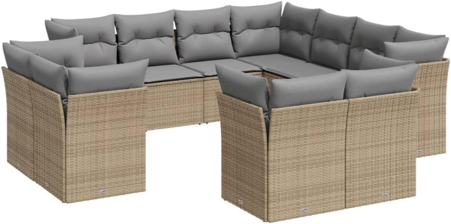 vidaXL 11-tlg. Garten-Sofagarnitur mit Kissen Beige Poly Rattan Bild 1