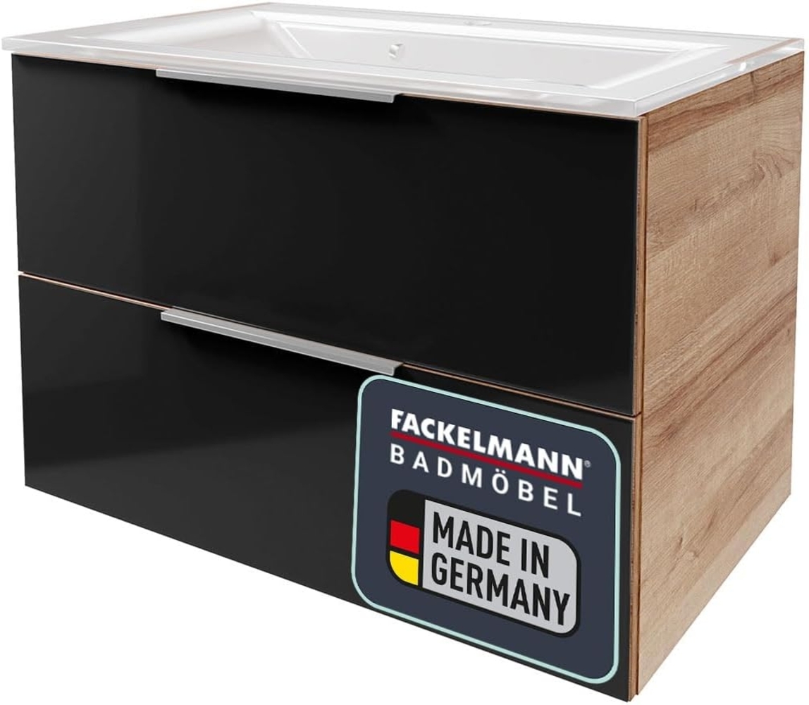 Fackelmann B.BRILLANT Badmöbel Set 2-teilig, 80 cm breit, Anthrazit Glas/Braun hell, Glas Weiß Bild 1