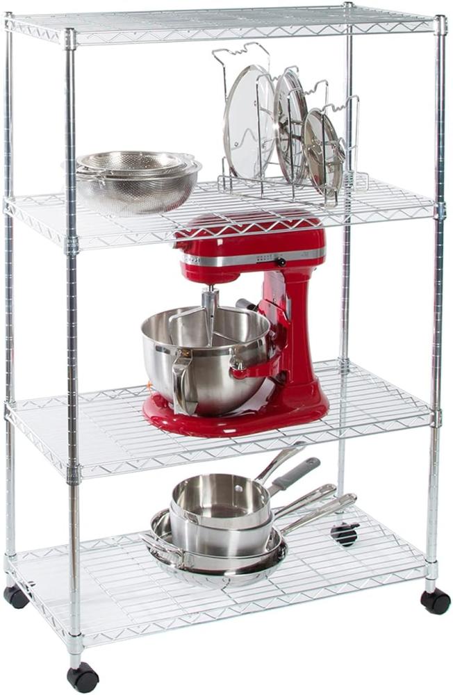 Seville Classics 4-stöckiger Stahldraht Regal mit Rollen, 76,2 cm 35,6 cm 121,9 cm H, Metall, Plated Chrome, 76. 2 cm B x 35. 6 cm T Bild 1