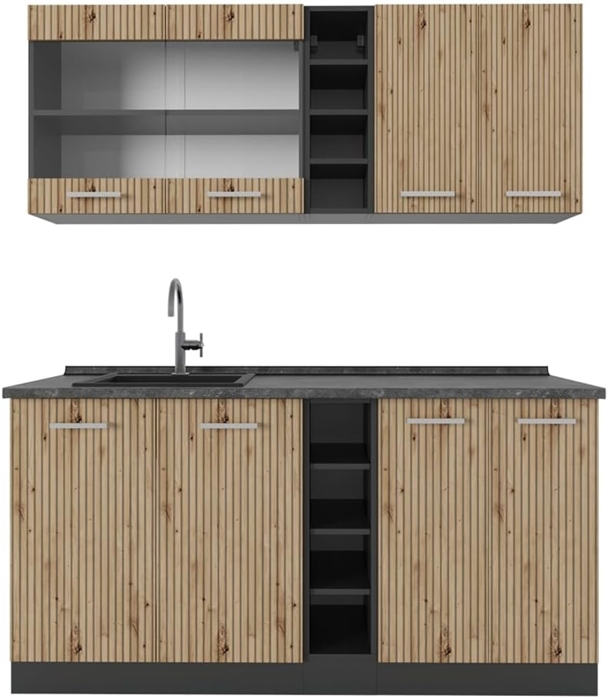 Singleküche R-Line Artisan Eiche/Anthrazit 160 cm , AP Anthrazit Vicco Bild 1