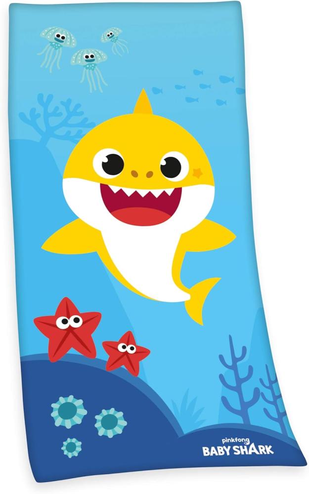 Herding Klaus GmbH Baby Shark Velourstuch, Cotton, blau, 75 x 150 cm Bild 1