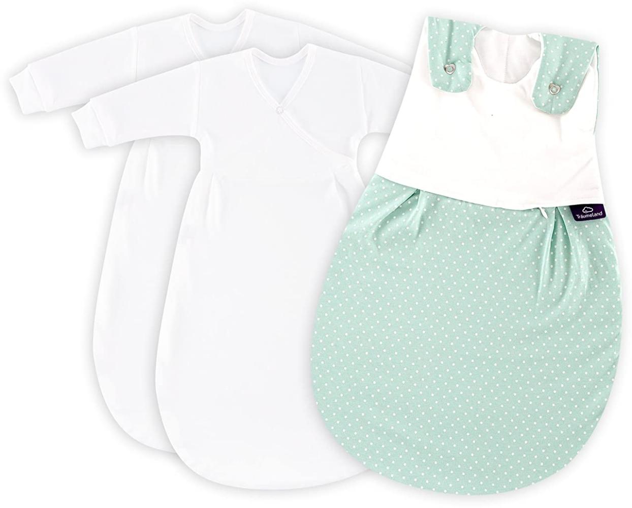 Träumeland Babyschlafsack LIEBMICH 3tlg. Set Pünktchen mint, Größe 50/56 Bild 1