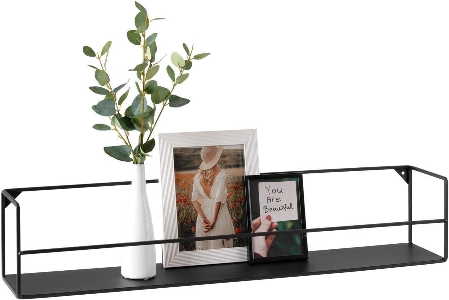 Home4You Wandregal, 83 x 16 cm, Schwarz, Metall, mit Ablage, ohne Befestigungsmaterial Bild 1