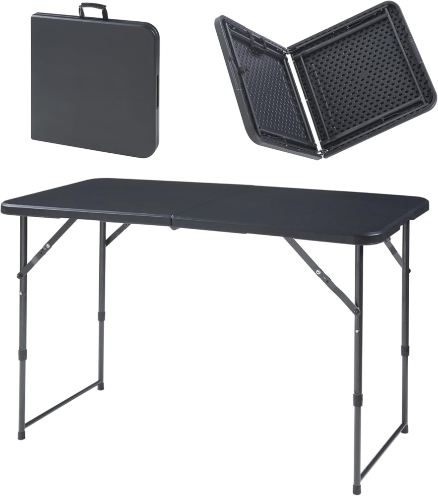 Höhenverstellbarer Klapptisch Adelfia 120x60cm Schwarz [en. casa] Bild 1